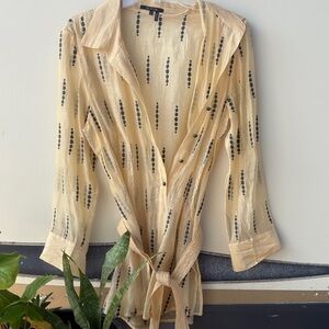 NIC+ZOE Beige Blouse with Black Dots